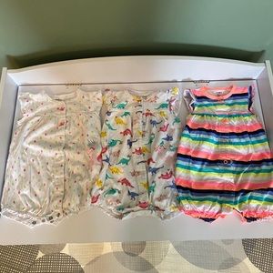 Set of 3 Carter’s baby girl rompers